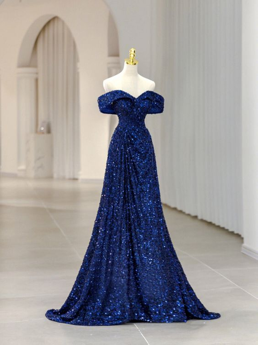 A-Line Evening Dress Elegant Dress Formal Sleeveless Off Shoulder Sequined with Glitter Sequin Y5789