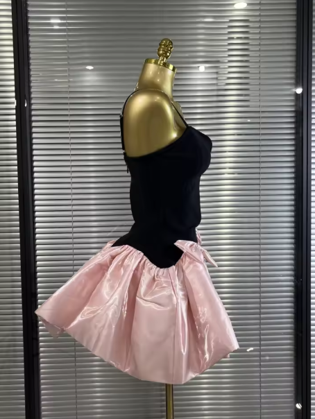 Fashion Spaghetti Straps Satin Bow A Line Short 20th Birthday Outfits Formal Homecoming Dress Y9954