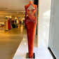 Classy Burnt Orange Velvet Long Evening Dress,Pageant Dress Y991