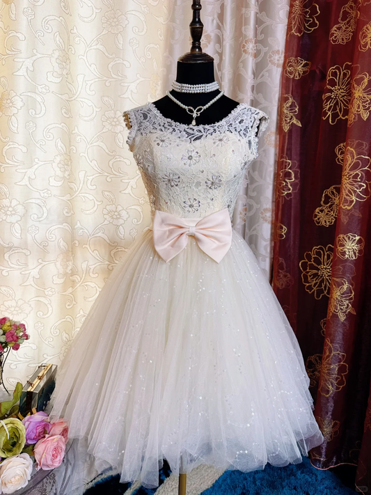 Cute Sleeveless Tulle Lace A Line Short Graduation Homecoming Dress Birthday Outfits SP83