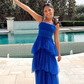 Spaghetti Straps Layered Tulle Graduation Dresses,Long Prom Dress Outfits Y6804