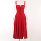 Red Vintage Sexy Romantic Dress High Waist Split Prom Dress  Y5060