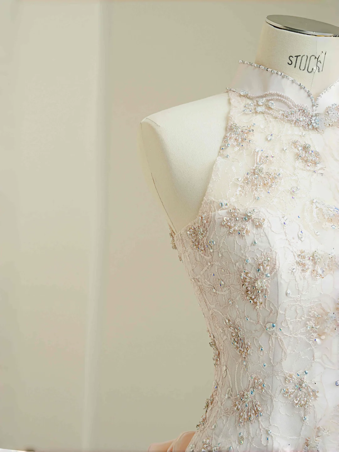 Elegant Light Pink Satin Lace Sequin Beaded Evening Dress,Slit Mermaid Prom Dress Y8672