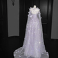 Pretty Lilac Tulle Beaded Appliques A Line Prom Evening Dress,Formal Evening Dress Y8657