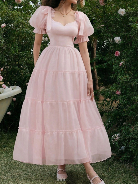 Cute Pink Tulle A Line Long Party Dress Formal Bridesmaid Dress SP35