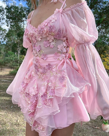 Pretty Lavender Organza Appliques A Line Short 8th Grade Homecoming Dress Formal Birthday Outfits SP57