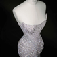 Sparkly Lilac Tulle Beaded Prom Dress,Strapless Mermaid Evening Dress Y8664