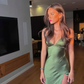 Sexy Spaghetti Straps Green Prom Dress Long Slit Evening Dress Y7912