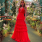 Deep V Neck Red A Line Prom Dress Y7168