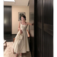 Sleeveless Square Neck Plain Midi A-Line Evening Dress Y4707