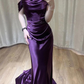 Off Shoulder Purple Satin Long Evening Dress Y7372