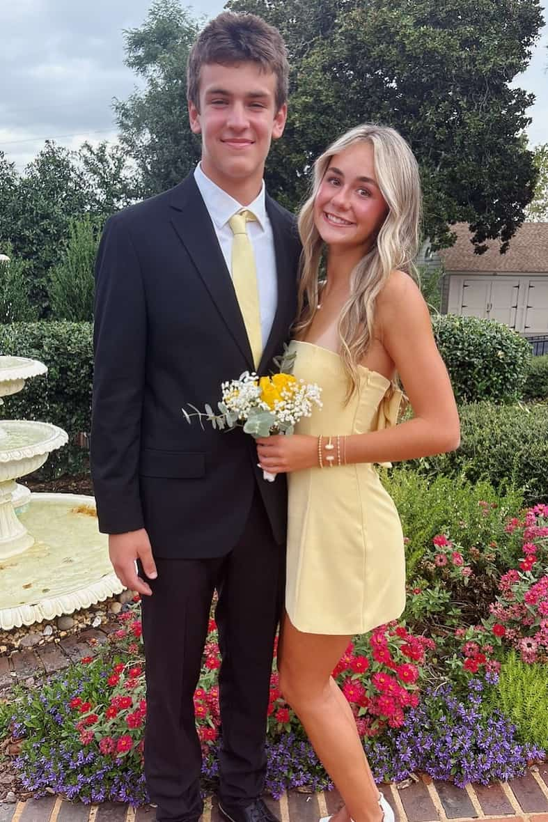 Cute Strapless Yellow Back Bow A-Line Short Graduation Homecoming Dress SP3584