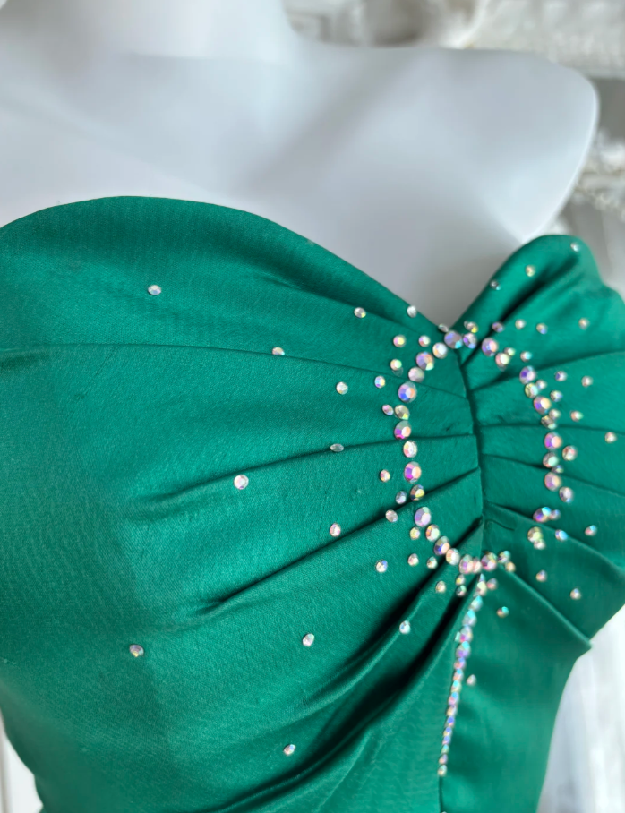 Vintage Green Strapless Satin Beaded Short Homecoming Dress Birthday Outfits With Appliques SP1458