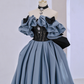 Off Shoulder Satin Lace Long Prom Dress, Blue Evening Dress Y2619