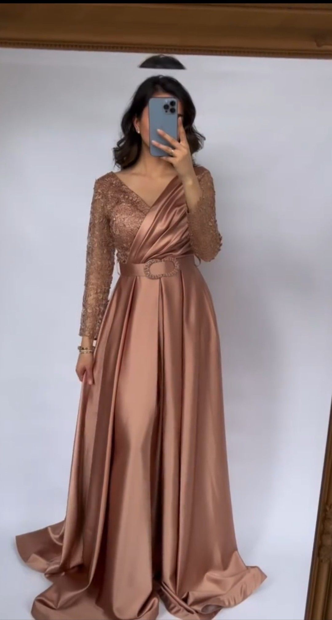 Charming A-line Satin Evening Dress With Long Sleeves,Fashion Evening Gown   Y4992