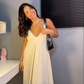 Simple White V Neck Evening Dress,White Maxi Dress Y7101