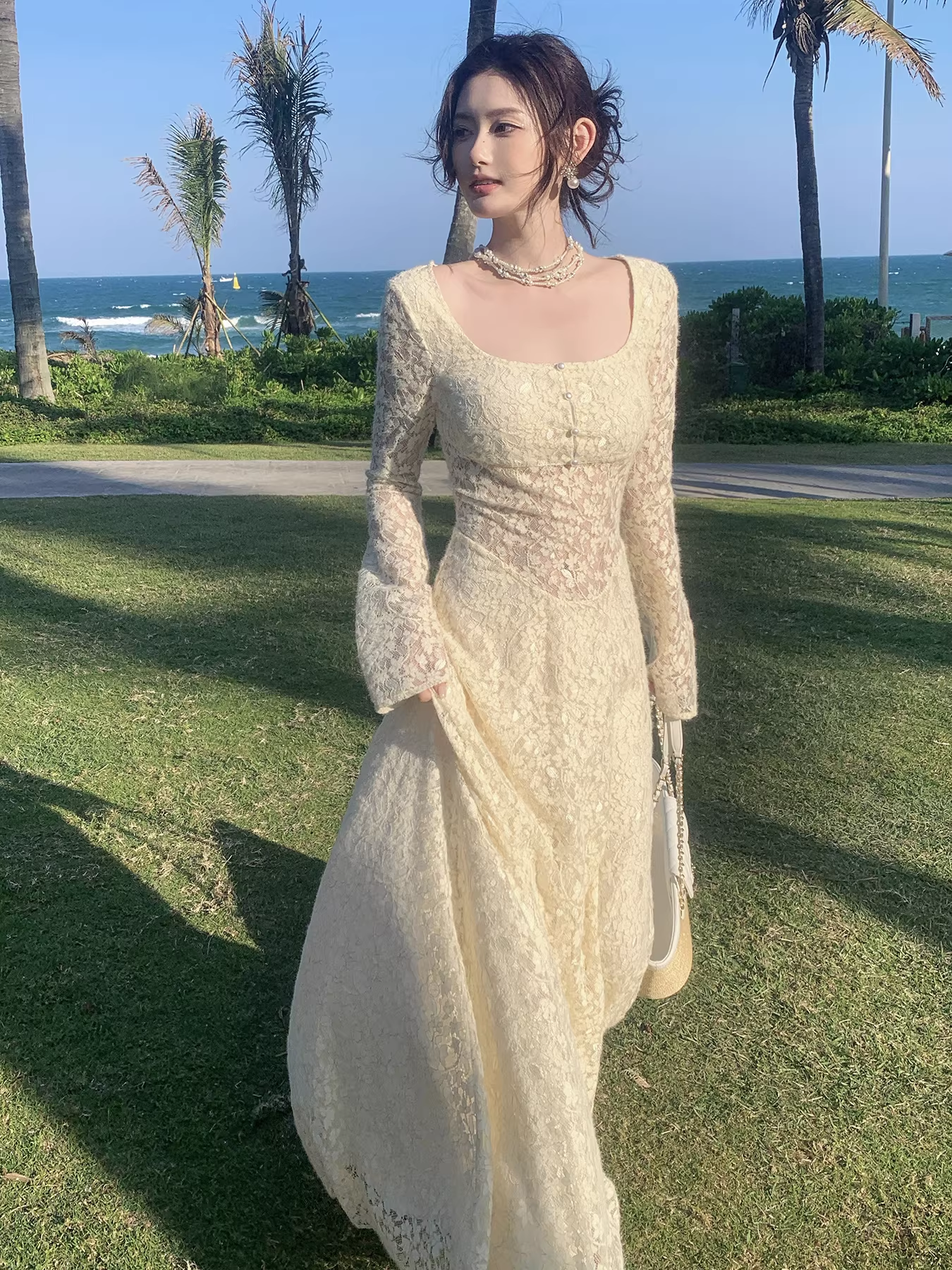 Charming Yellow Lace Mermaid Long Party Dress Birthday Prom Dress SP1976