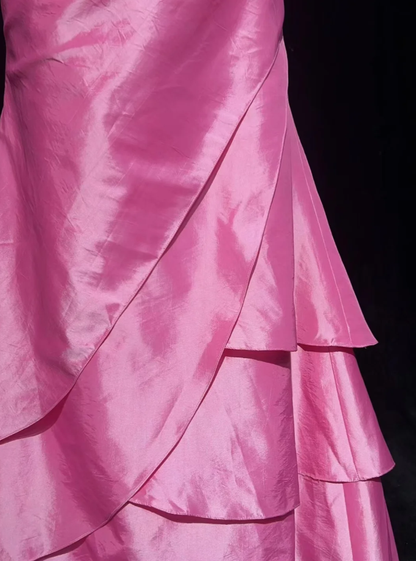 Sweet Square Neck Pink Satin Layered Mermaid Long Party Dress Birthday Prom Dress SP1855