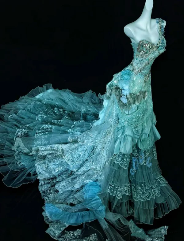 Dream One Shoulder Tulle Lace Layered Prom Dress Long Evening Dress Y8492