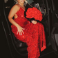 Sexy Red Sequins Evening Dress ,Glitter Red Evening Gown Y2291
