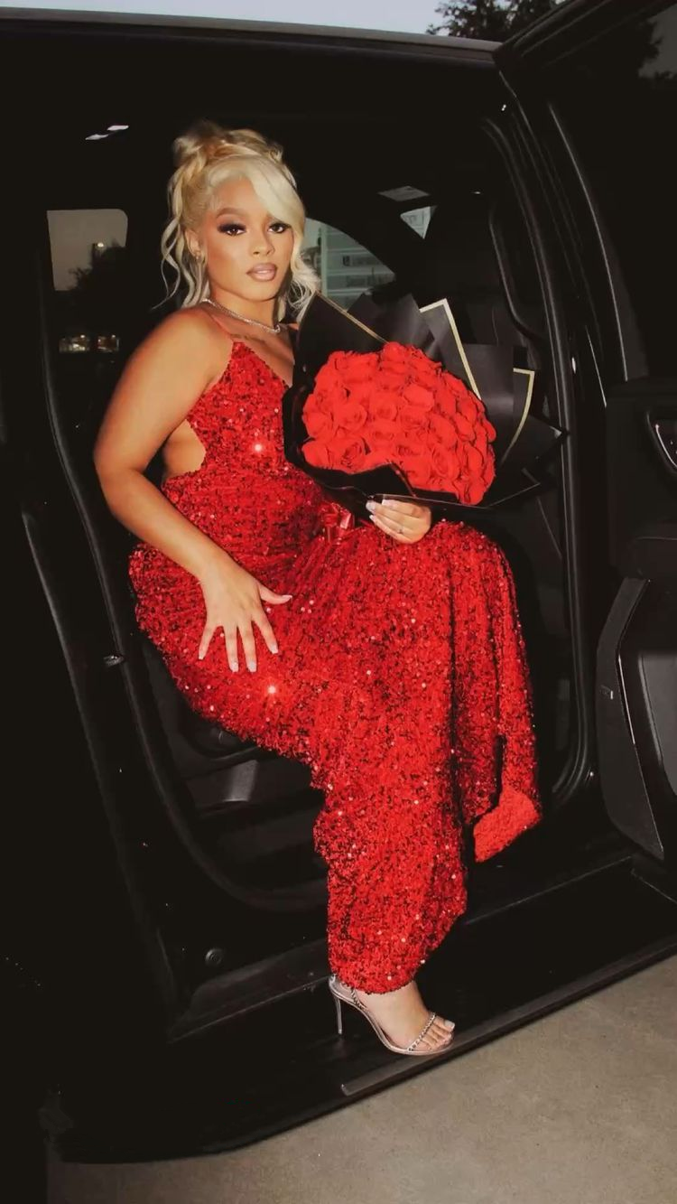 Sexy Red Sequins Evening Dress ,Glitter Red Evening Gown Y2291