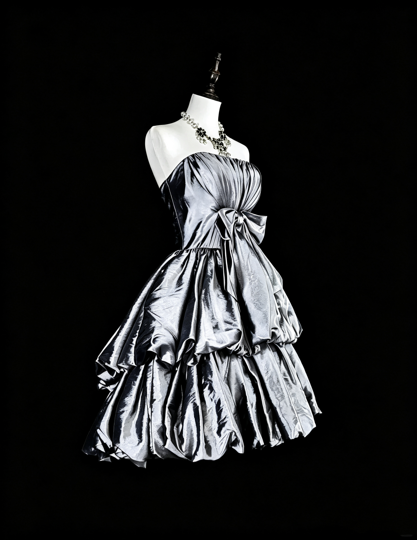 Fashion Silver Satin Pleated A Line Short 6th Grade Homecoming Dress,Strapless Mini Prom Dress SP3397