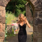 Classic Black Spaghetti Strap Prom Dress,Black Evening Dress Y4132