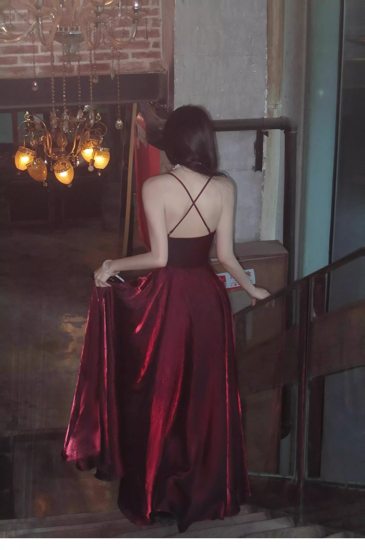 Elegant Burgundy V Neck Satin A Line Long Party Dress Birthday Dress SP1987