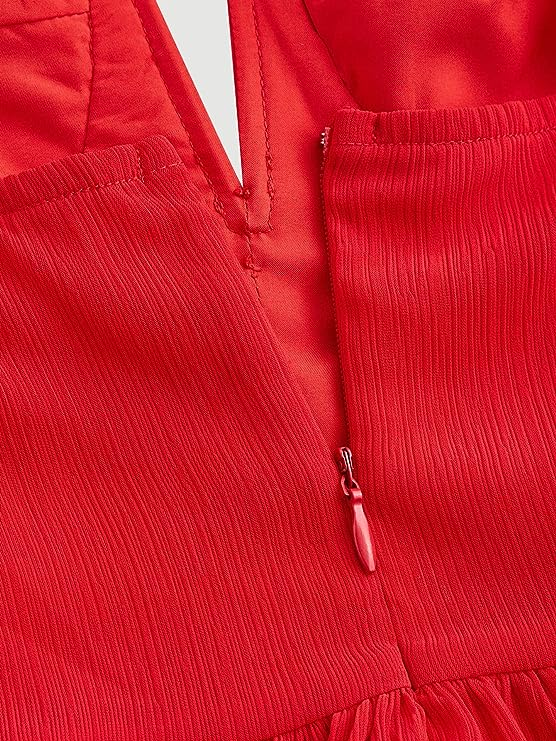 Red A line Tie Shoulder Ruffle Hem Homecoming Dress Y2720