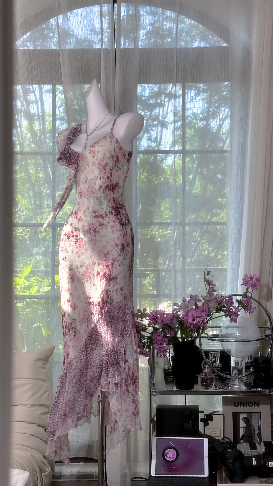 Pretty Chiffon Printed Floral Ruffle Mermaid Prom Dress Evening Gown SP664