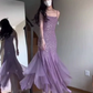 Sexy Mermaid Spaghetti Straps Purple Chiffon Beaded Evening Dress Prom Dress  Y7812