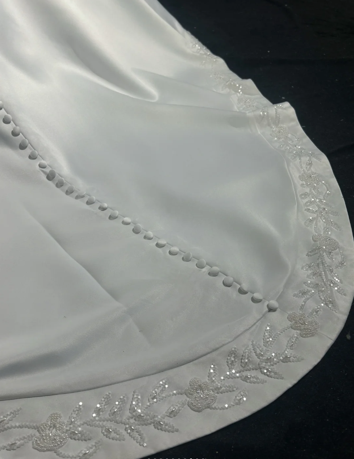 Charming Strapless Satin Beaded Mermaid Evening Dress White Long Birthday Dress SP1790