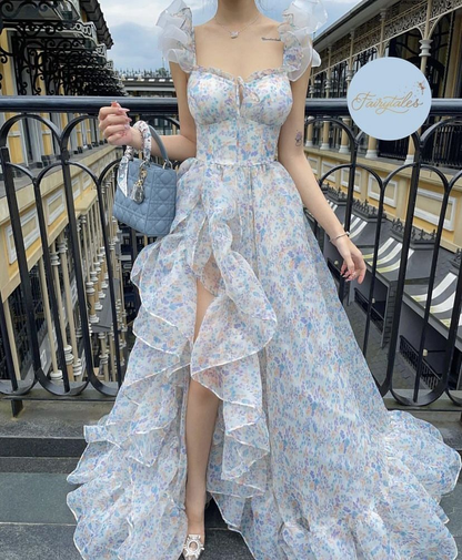 18th birthday dress ideas Princess Chiffon Print Floral A-line Long Prom Dress,18th Birthday Out – Simplepromdress