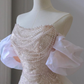 Pink A-Line Off-Shoulder Tulle Sequins Beaded Long Prom Dress,Formal Evening Dress Y8050