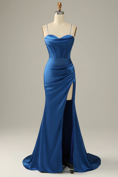 Royal Blue Spaghetti Straps Mermaid Prom Dress Y4140