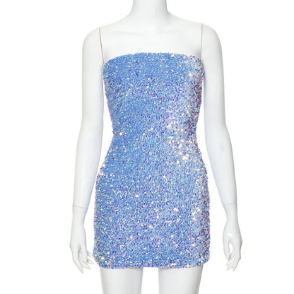 Sparkly Strapless Sequin Sheath Short Cocktail Dress,Blue Short Homecoming Dress SP2430