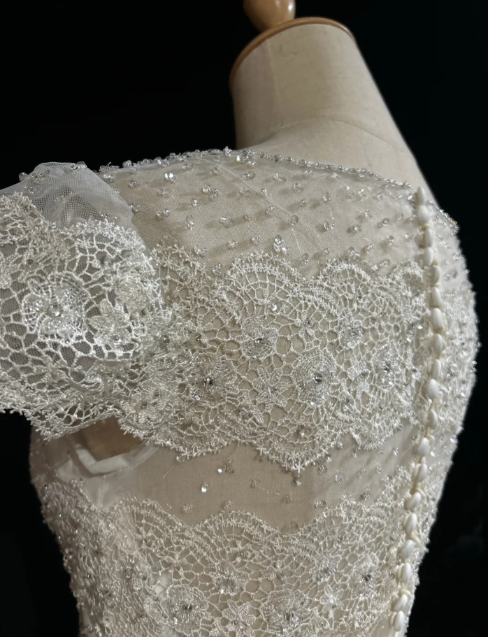 Classy White Lace Beaded Mermaid Long Birthday Prom Dress Formal Evening Dress SP1386