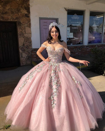 Off The Shoulder Pink Ball Gown Pink Princess Dress Pink Sweet 16