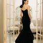 Black Strapless Velvet Mermaid Prom Dress, Elegant Sleeveless Formal Gown Y7136