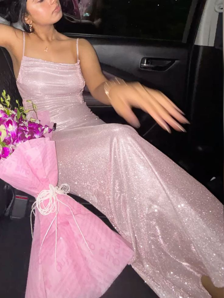 Shiny Pink Spaghetti Straps Mermaid Long Evening Dress Formal Wedding Guest Dress SP1486