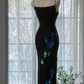 Glamorous Spaghetti Straps Black Chiffon Beaded Mermaid Long Party Dress Wedding Guest Dress SP1267