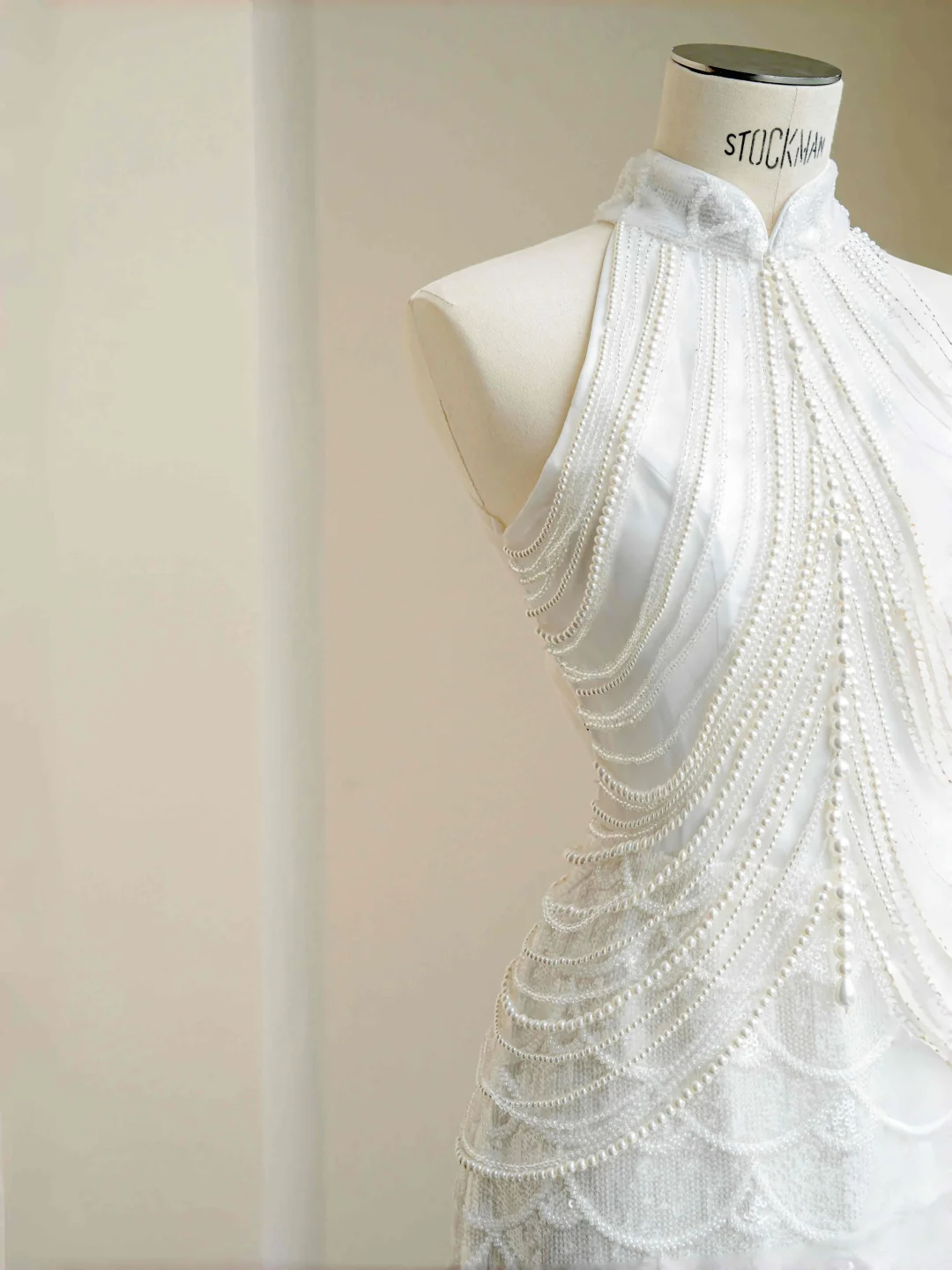 Classy White  Sequins Pearls Chain Sheath Long Prom Dress Evening Dress Y8670