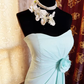 Classy Blue Strapless Chiffon Long Party Dress Birthday Dress With Floral SP1952