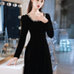 Black evening dress,high sense velvet long sleeve evening dress, custom made Y2934