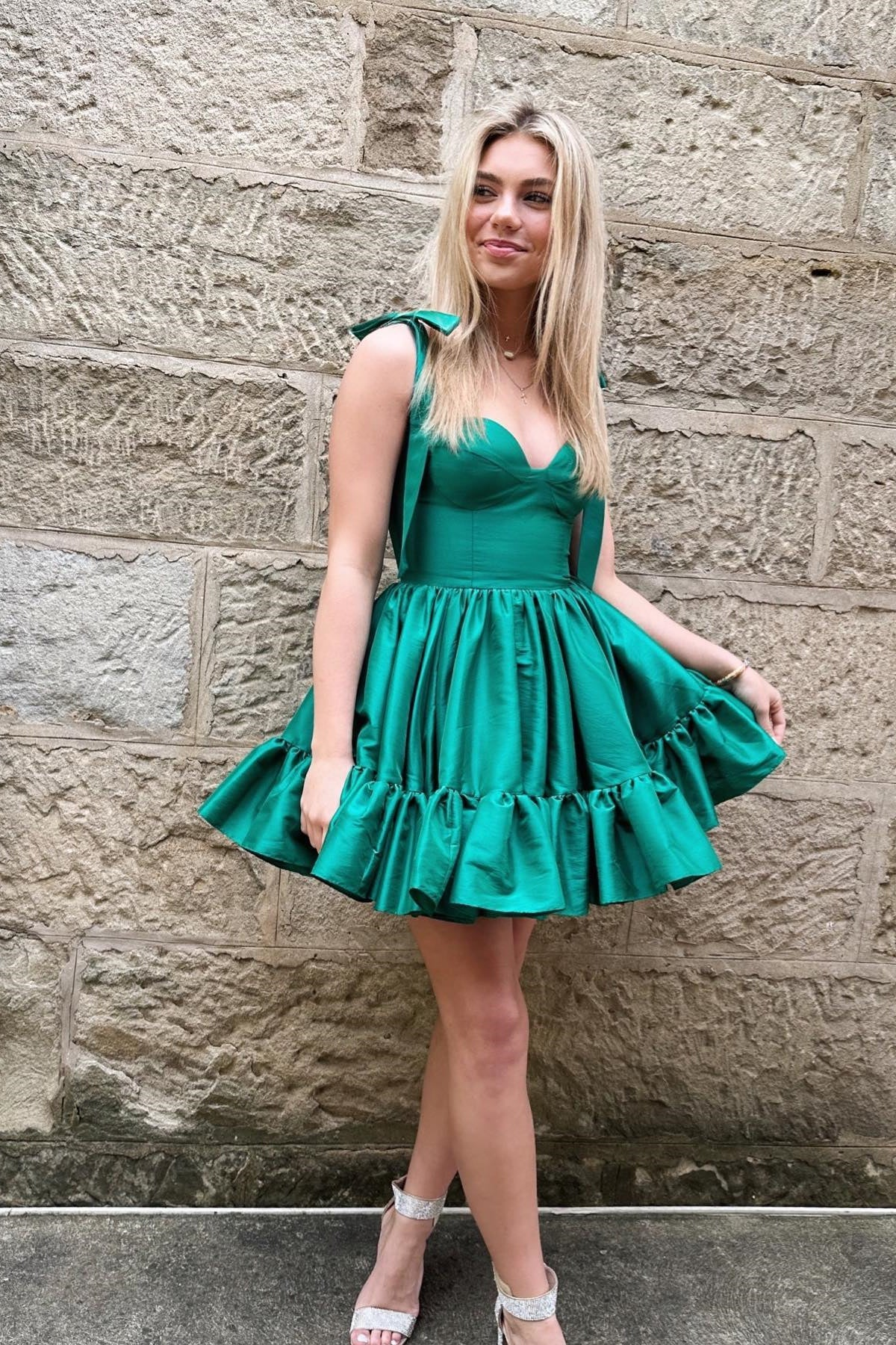Cute Tie Straps Green Corset Ruffle Short Homecoming Dress Y2724 Simplepromdress Cute Tie Straps Green Corset Ruffle Short Homecoming Dress Y2724 Simplepromdress