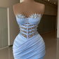 Sexy Blue Bodycon Dress with Pleated,Blue Homecoming Dress Y4131