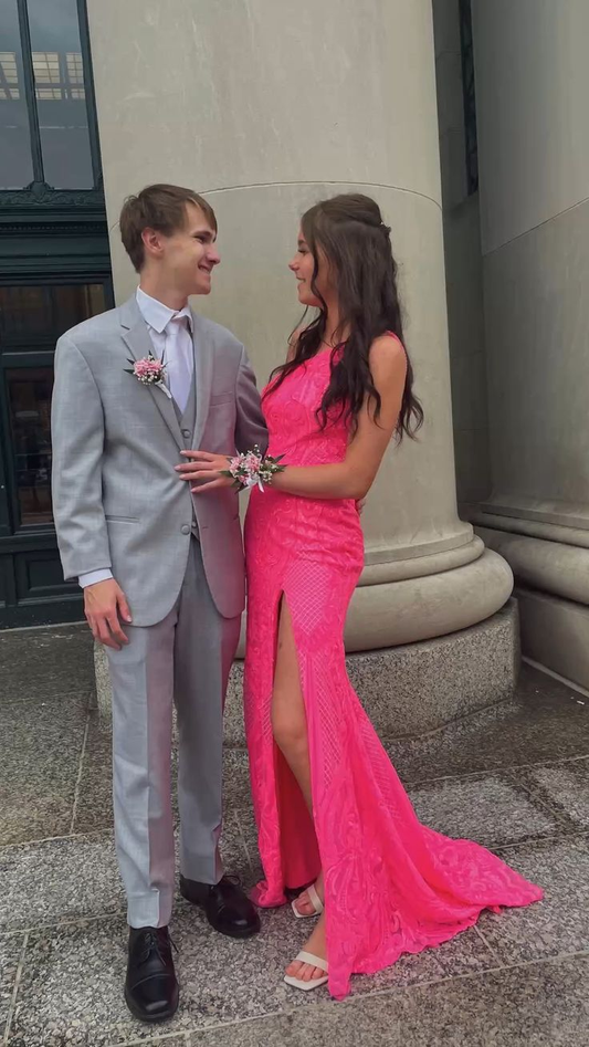 Elegant Pink Sleeveless Prom Dress With Split,New Style Winter Prom Gown Y5392
