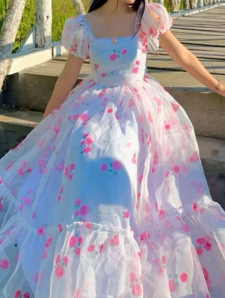 Beautiful White Chiffon Print A Line Evening Dress Long Prom Dress SP222