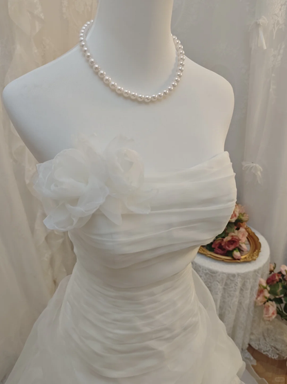 Pretty Ball Gown White Tulle Pleated Long Wedding Dress SP2258