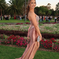 Pretty Rose Pink Beaded Satin Mermaid Slit Long Wedding Guest Dress Birthday Party Dress SP1354